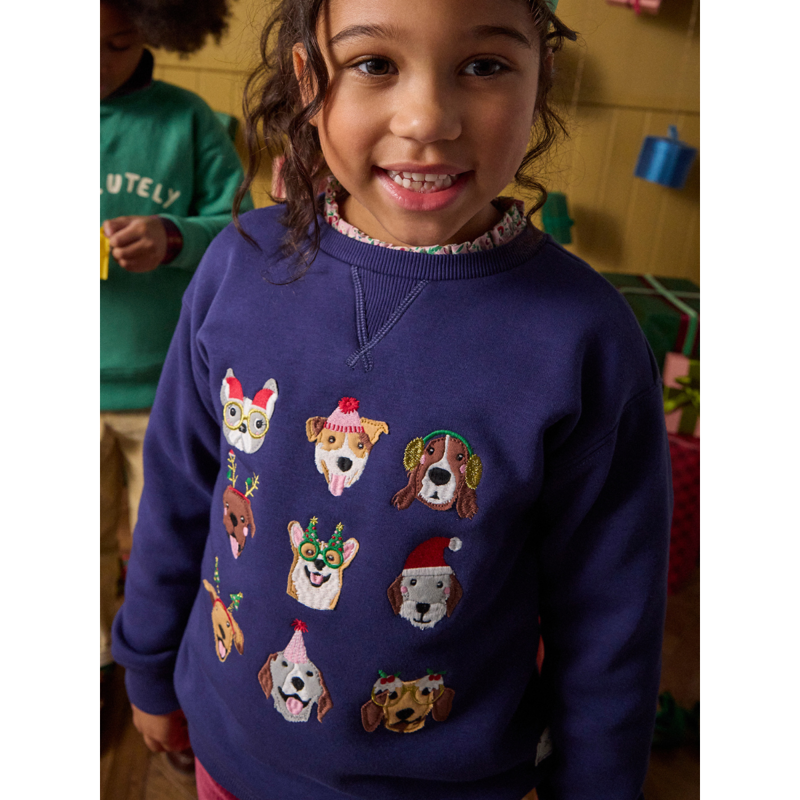 Joules Girls' Mackenzie Embroidered Artwork Sweatshirt - Navy Blue-5