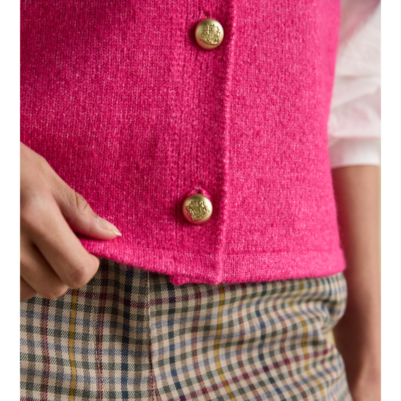 Joules Ladies Holly Button Through Knitted Vest - Fushia Pink-3