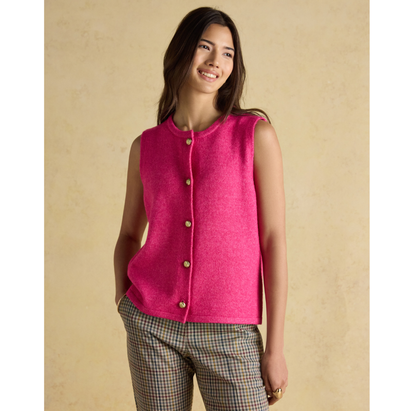 Joules Ladies Holly Button Through Knitted Vest - Fushia Pink-4
