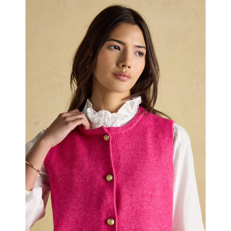 Joules Ladies Holly Button Through Knitted Vest - Fushia Pink-2
