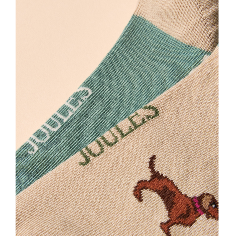Joules Ladies Everyday Cotton Blend Socks 2 Pack - One Size - Khaki and Cream-1