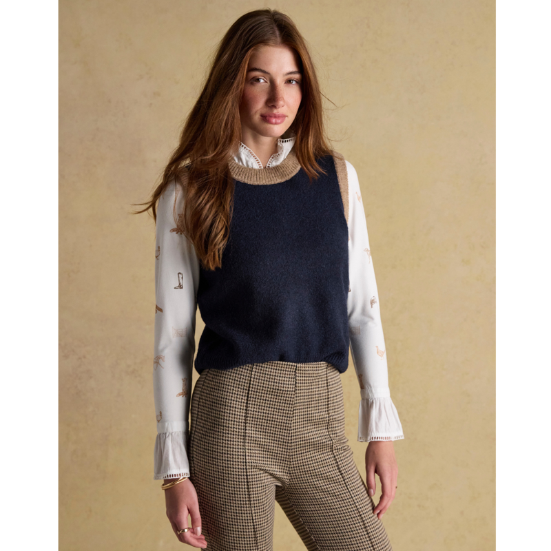 Joules Ladies Holly Knitted Crew Neck Vest - Navy And Camel-8