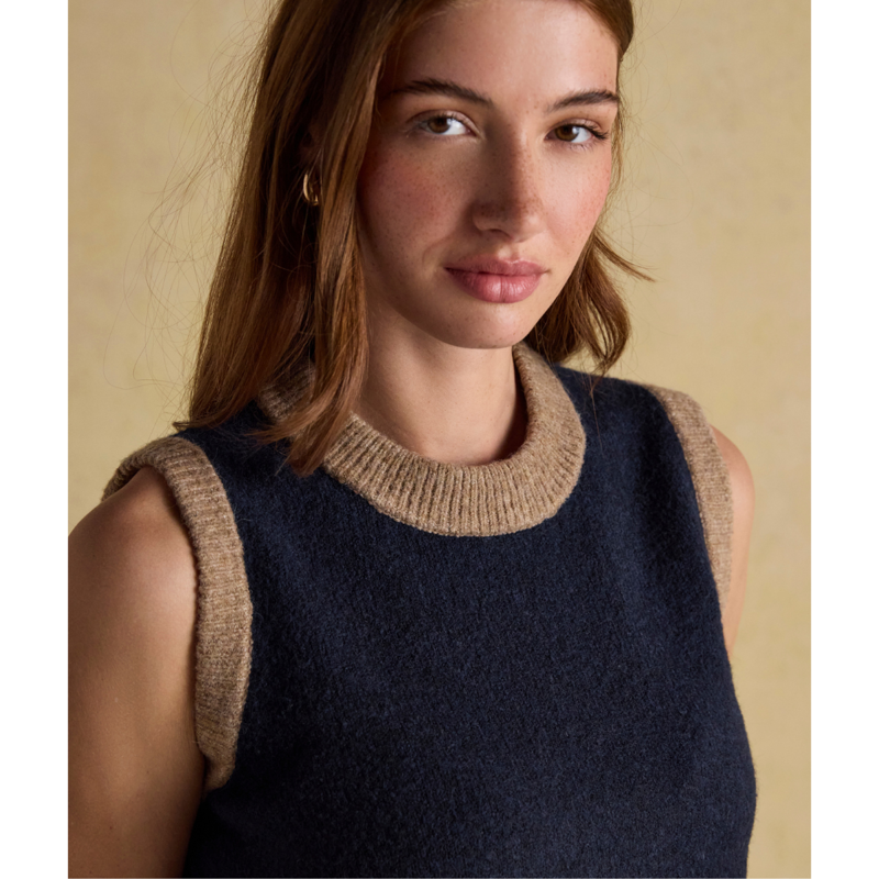 Joules Ladies Holly Knitted Crew Neck Vest - Navy And Camel-2