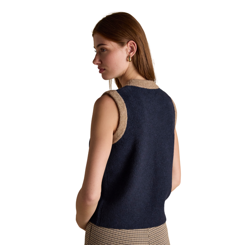 Joules Ladies Holly Knitted Crew Neck Vest - Navy And Camel-1