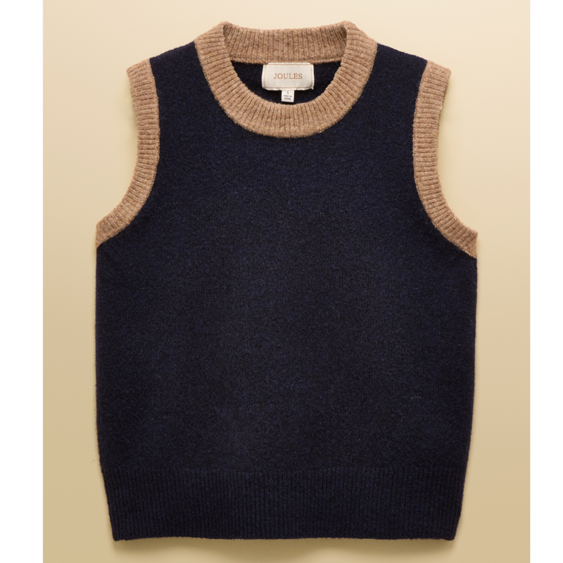 Joules Ladies Holly Knitted Crew Neck Vest - Navy And Camel-4
