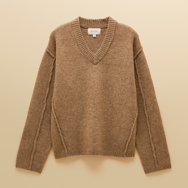 Joules Ladies Hannah V-Neck Relaxed Fit Jumper - Tan Brown-4