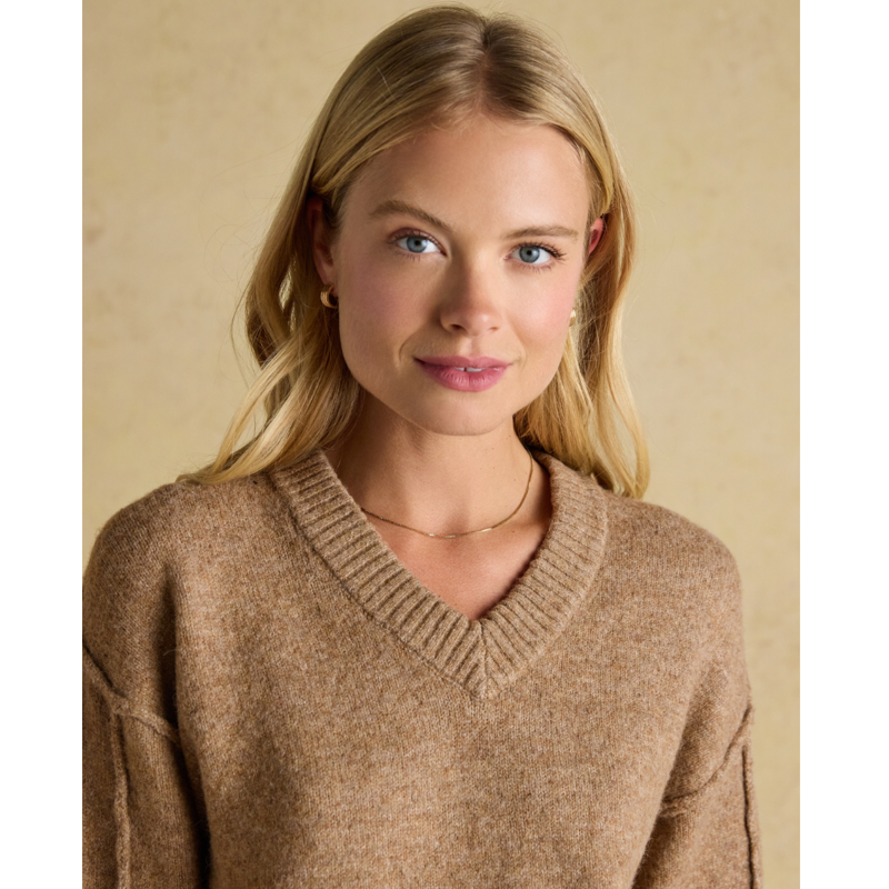 Joules Ladies Hannah V-Neck Relaxed Fit Jumper - Tan Brown-3