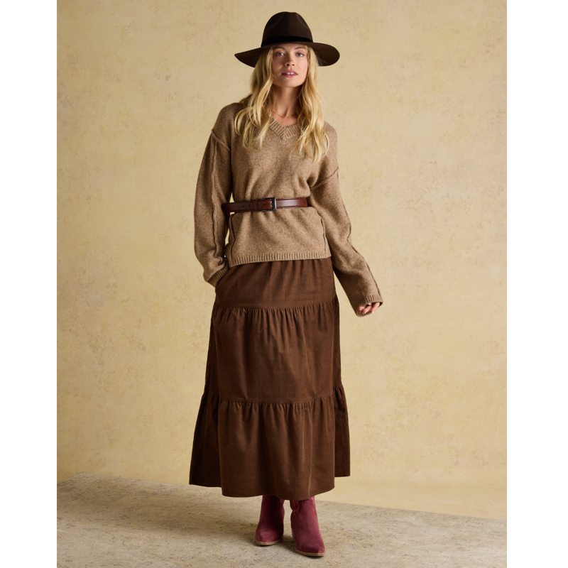 Joules Ladies Hannah V-Neck Relaxed Fit Jumper - Tan Brown-6