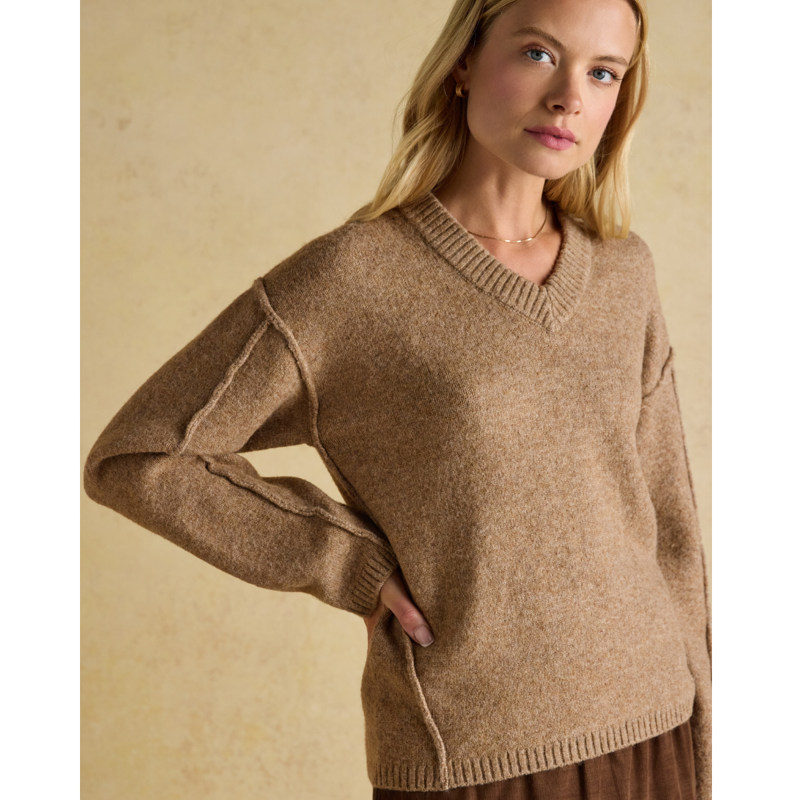 Joules Ladies Hannah V-Neck Relaxed Fit Jumper - Tan Brown-2