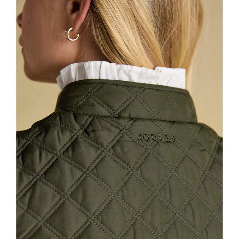 Joules Ladies Minx Showerproof Diamond Quilted Gilet - Khaki Green-4