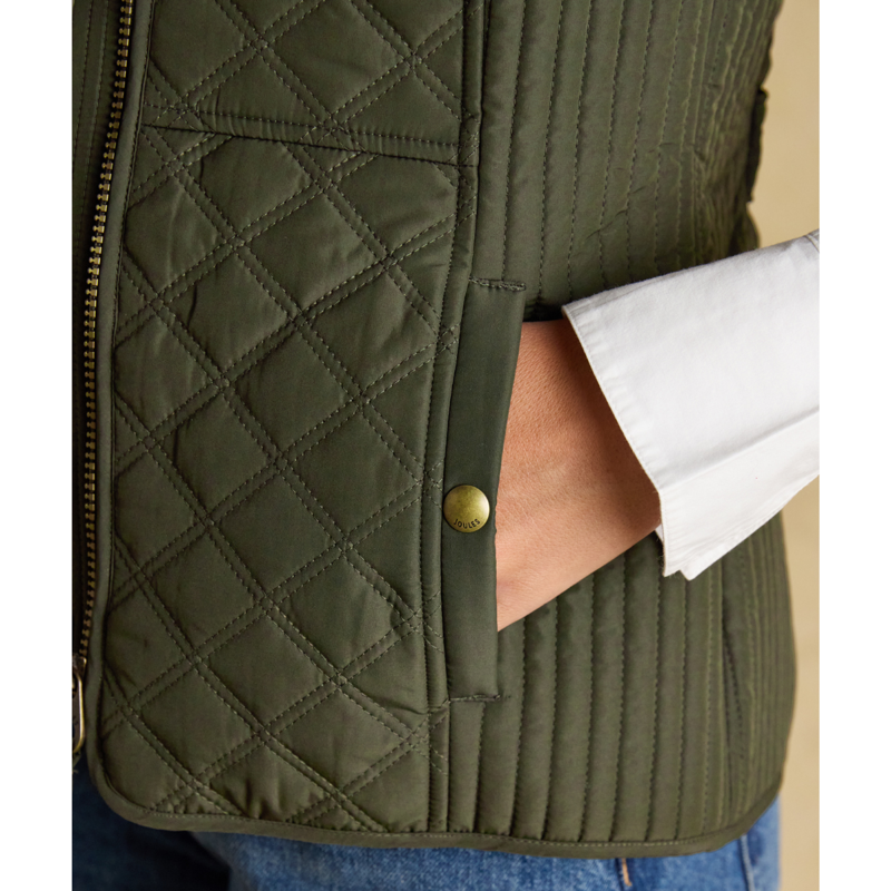 Joules Ladies Minx Showerproof Diamond Quilted Gilet - Khaki Green-3