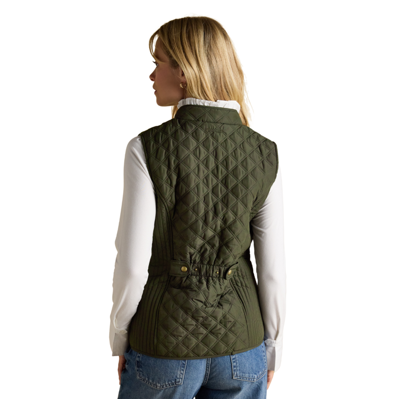 Joules Ladies Minx Showerproof Diamond Quilted Gilet - Khaki Green-1