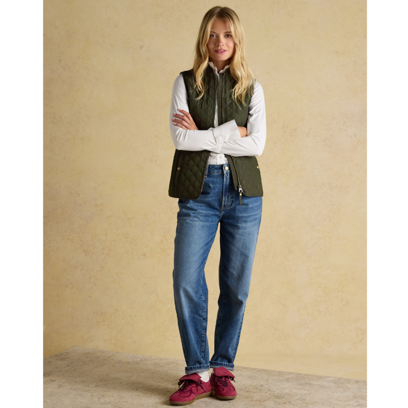 Joules Ladies Minx Showerproof Diamond Quilted Gilet - Khaki Green-6