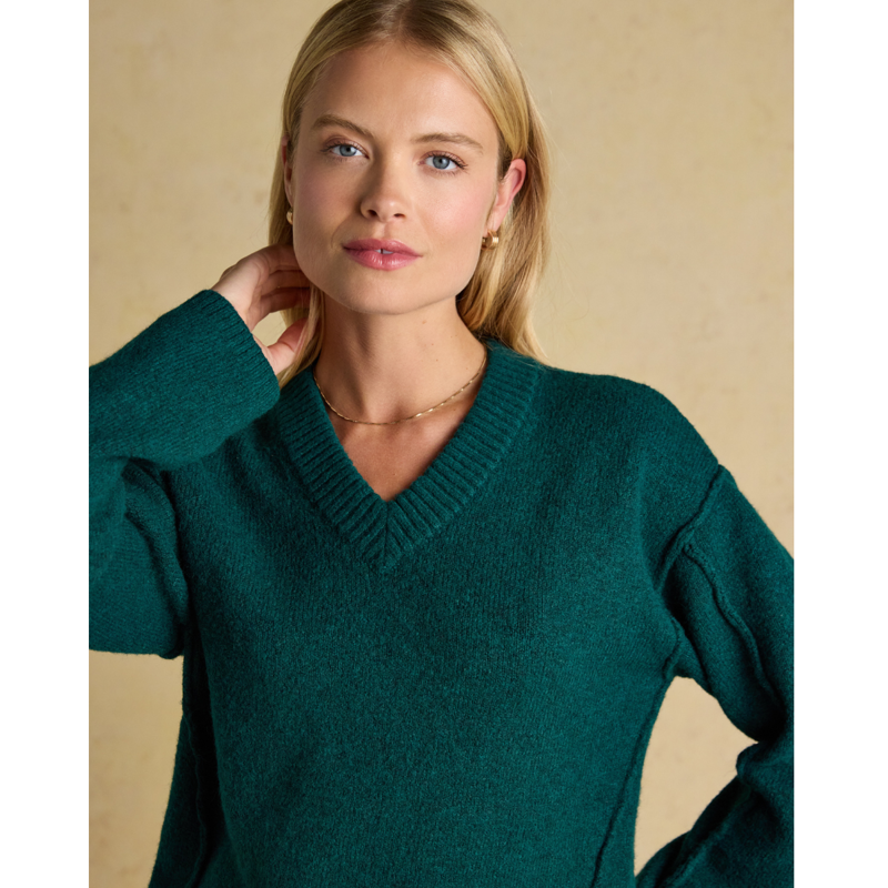 Joules Ladies Hannah V-Neck Relaxed Fit Jumper - Green-2