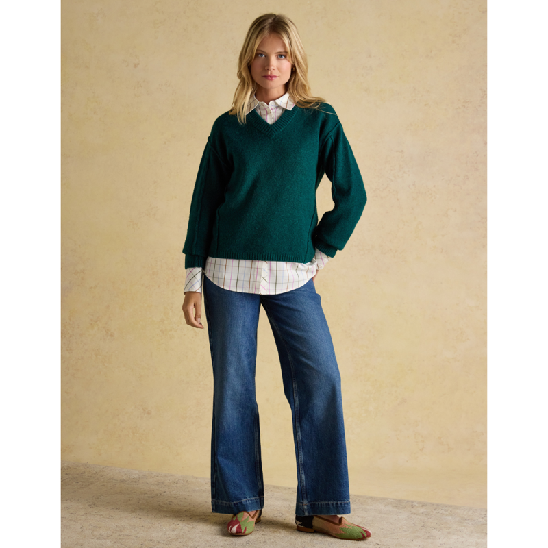 Joules Ladies Hannah V-Neck Relaxed Fit Jumper - Green-4