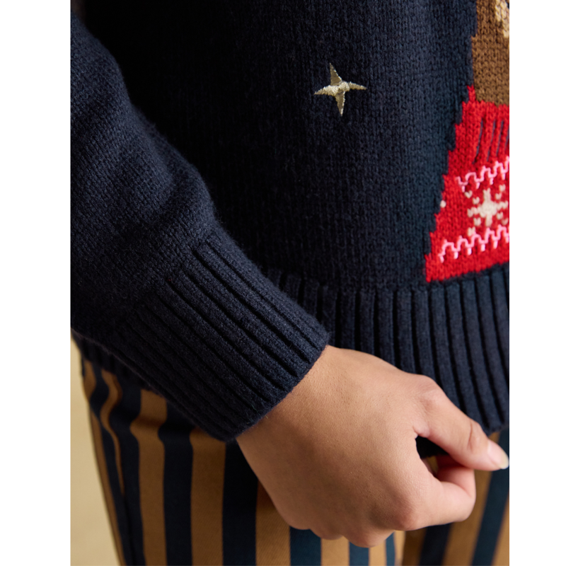 Joules Ladies Noelle Reindeer Embroidered Knitted Christmas Jumper - Navy-6