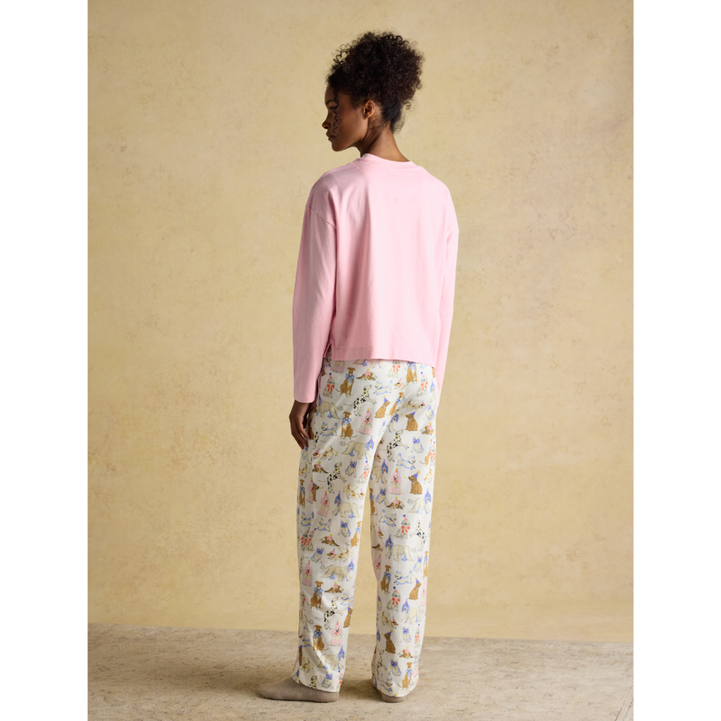 Joules Ladies Lyla Long Sleeve Jersey Cotton Pyjama Set - Pink/Cream-2