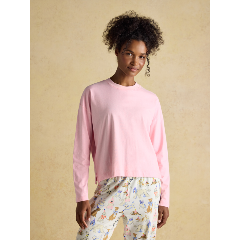 Joules Ladies Lyla Long Sleeve Jersey Cotton Pyjama Set - Pink/Cream-4
