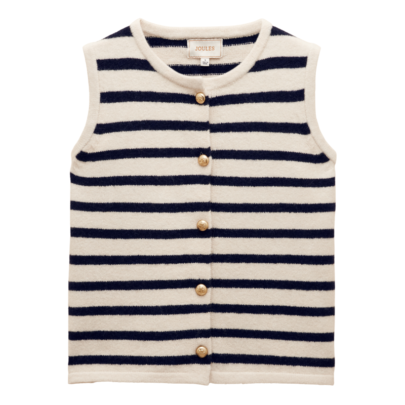Joules Ladies Holly Button Through Knitted Vest - Cream/Navy
