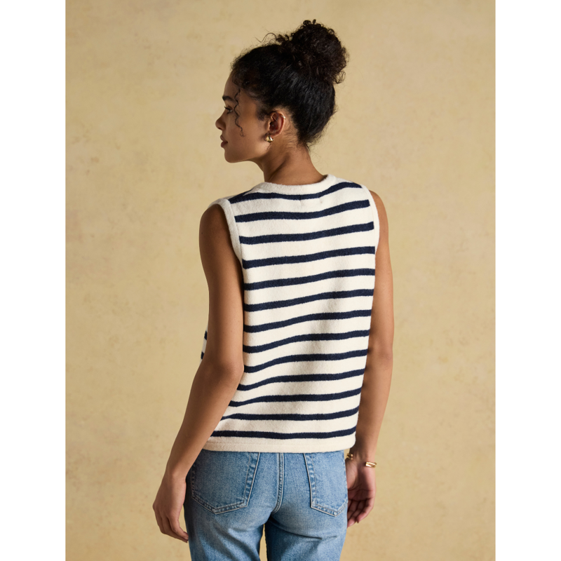 Joules Ladies Holly Button Through Knitted Vest - Cream/Navy-2