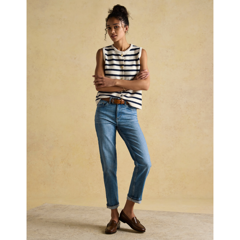 Joules Ladies Holly Button Through Knitted Vest - Cream/Navy-3