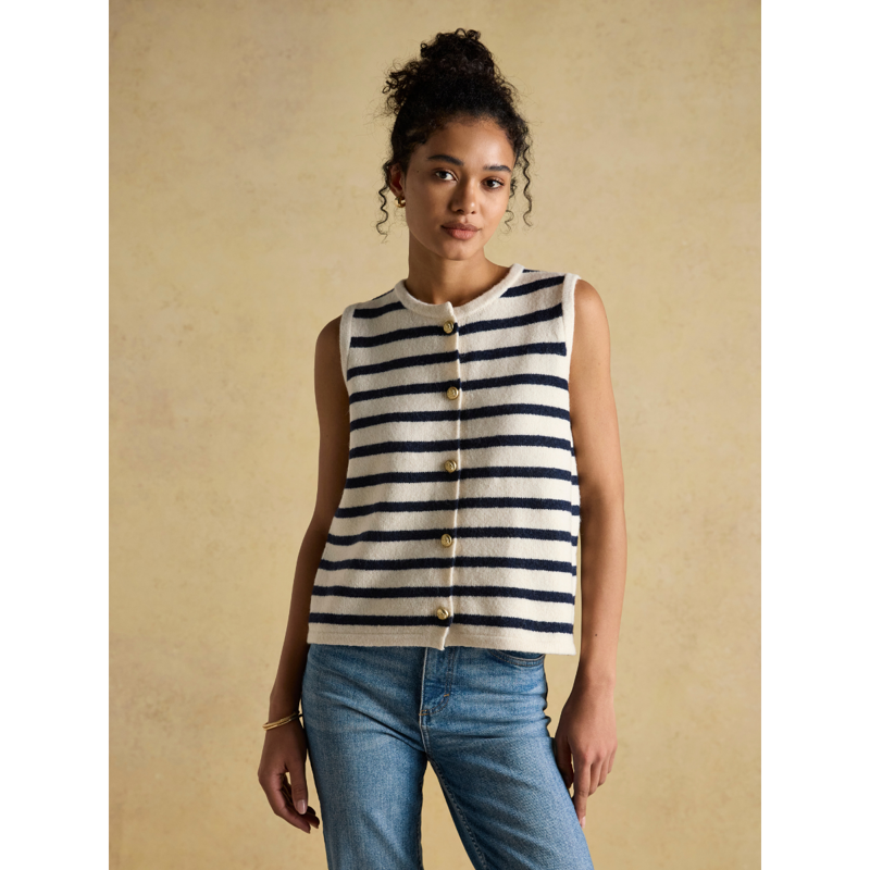 Joules Ladies Holly Button Through Knitted Vest - Cream/Navy-1