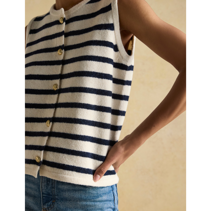 Joules Ladies Holly Button Through Knitted Vest - Cream/Navy-5