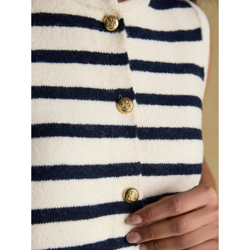 Joules Ladies Holly Button Through Knitted Vest - Cream/Navy-6