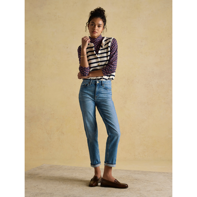 Joules Ladies Holly Button Through Knitted Vest - Cream/Navy-7