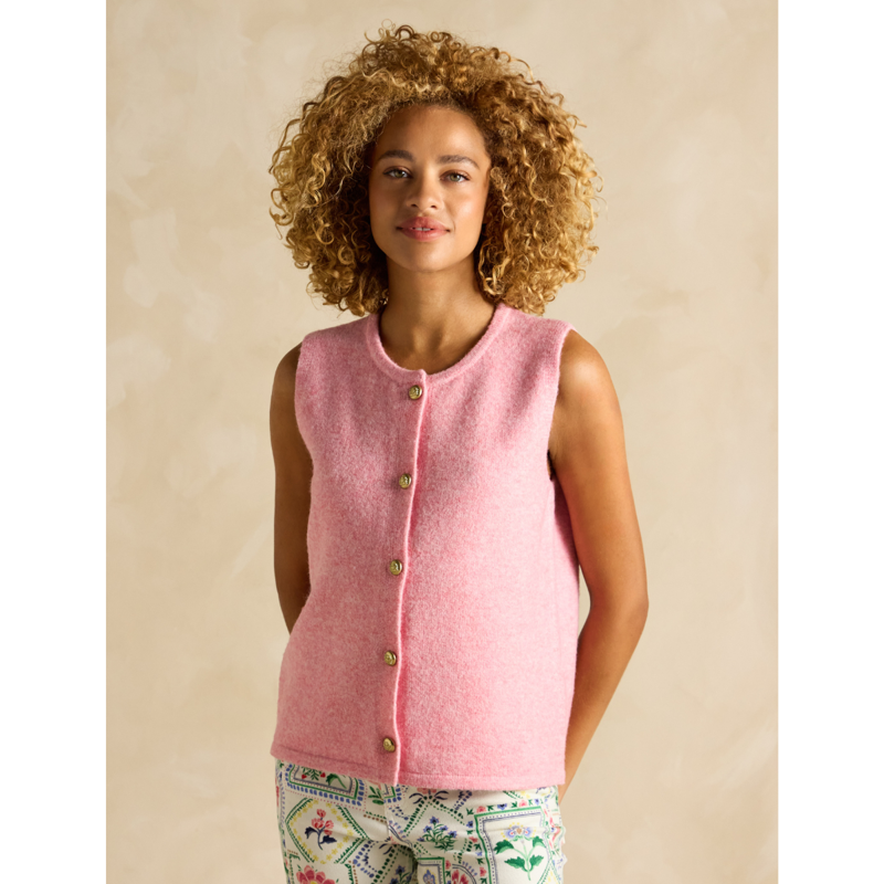 Joules Ladies Holly Button Through Knitted Vest - Pink-1