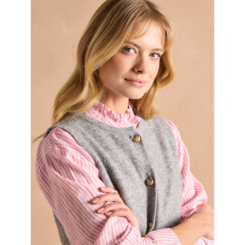 Joules Ladies Holly Button Through Knitted Vest - Grey-5