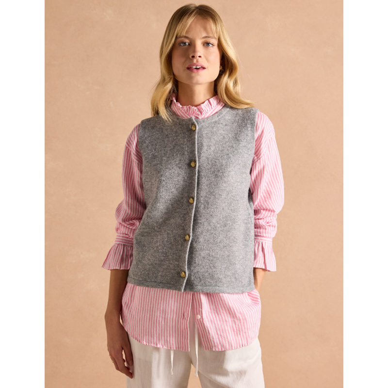 Joules Ladies Holly Button Through Knitted Vest - Grey-1