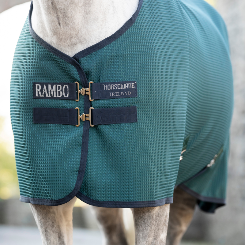 Horseware Rambo Techni Waffle Cooler Rug - Dynasty Green/Navy Silver-2