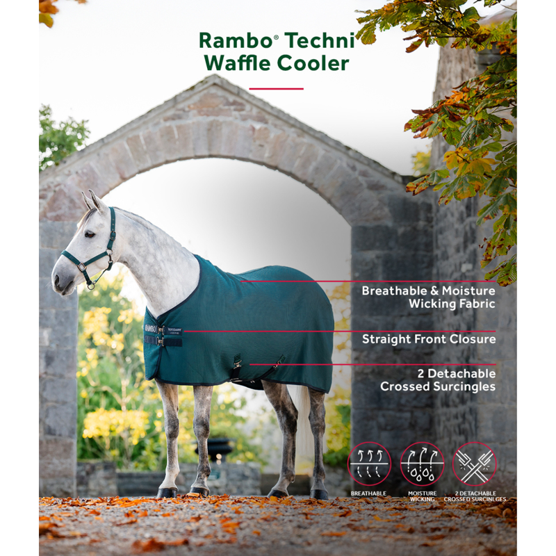 Horseware Rambo Techni Waffle Cooler Rug - Dynasty Green/Navy Silver-4