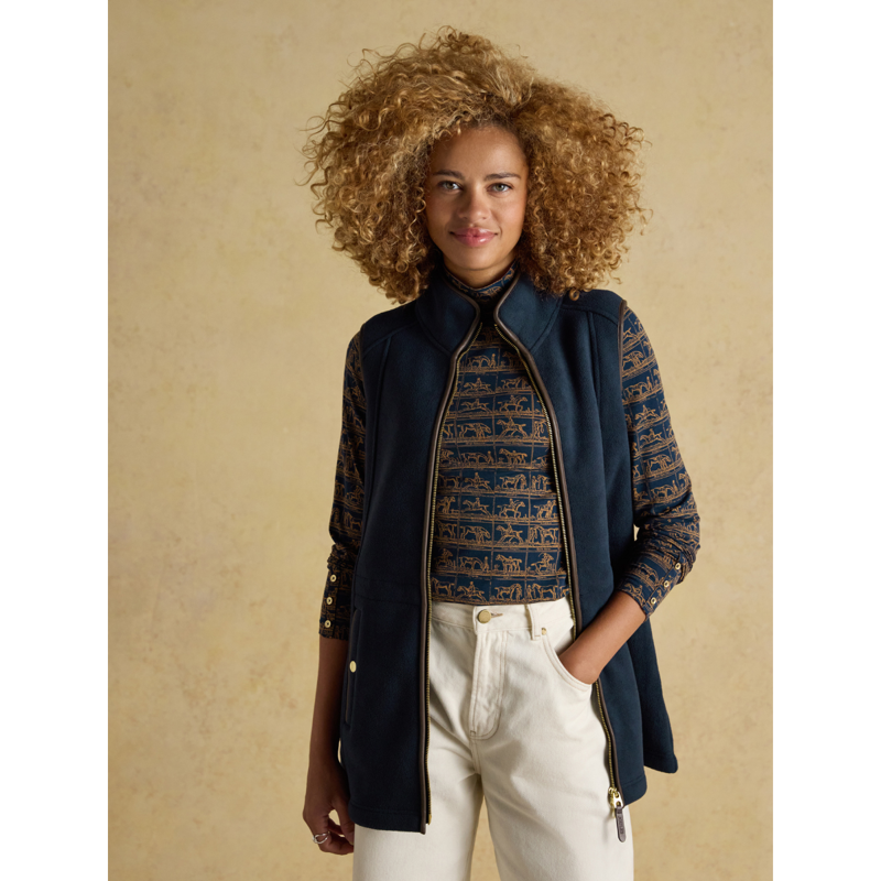 Joules Ladies Heritage Longline Fleece Gilet - Navy Blue-2