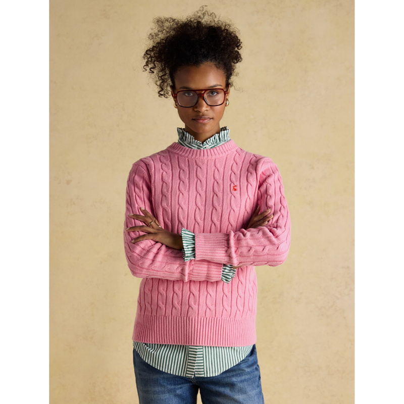 Joules Ladies Classic Cable Jumper - Pink-2