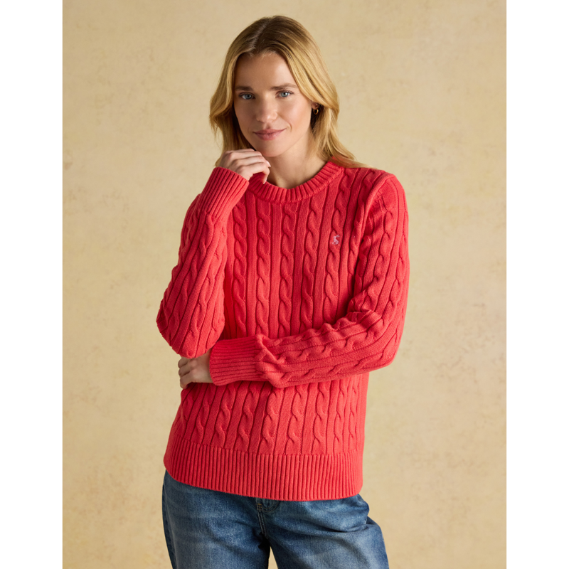 Joules Ladies Classic Cable Jumper - Red-1