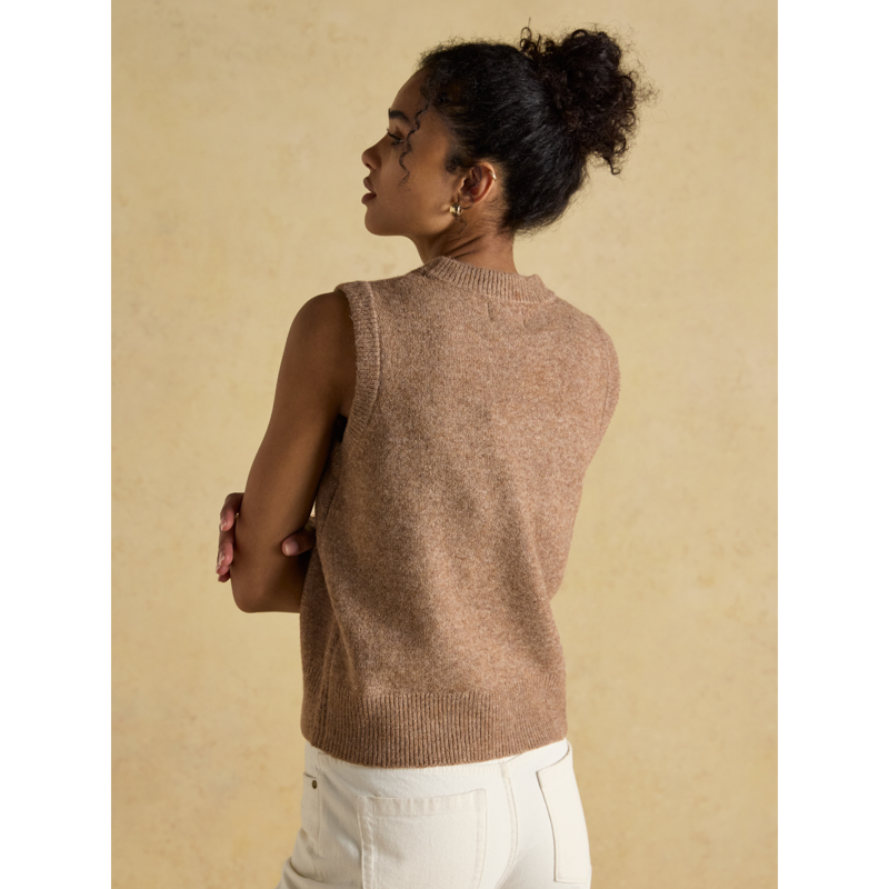 Joules Ladies Holly Knitted Crew Neck Vest - Tan-2