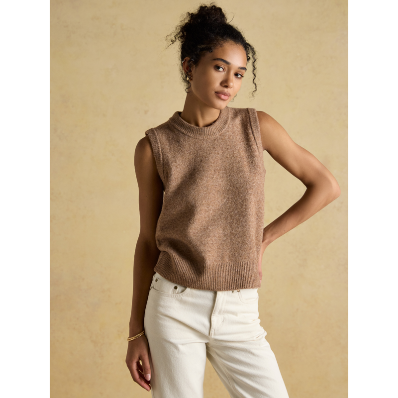 Joules Ladies Holly Knitted Crew Neck Vest - Tan-1