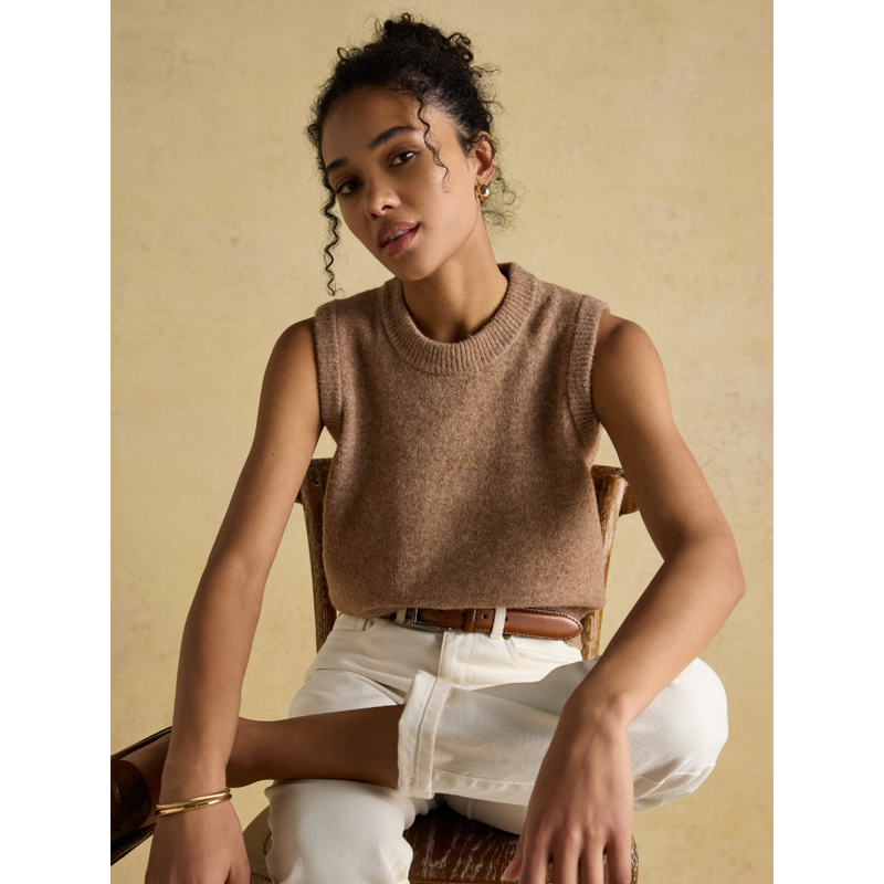 Joules Ladies Holly Knitted Crew Neck Vest - Tan-5