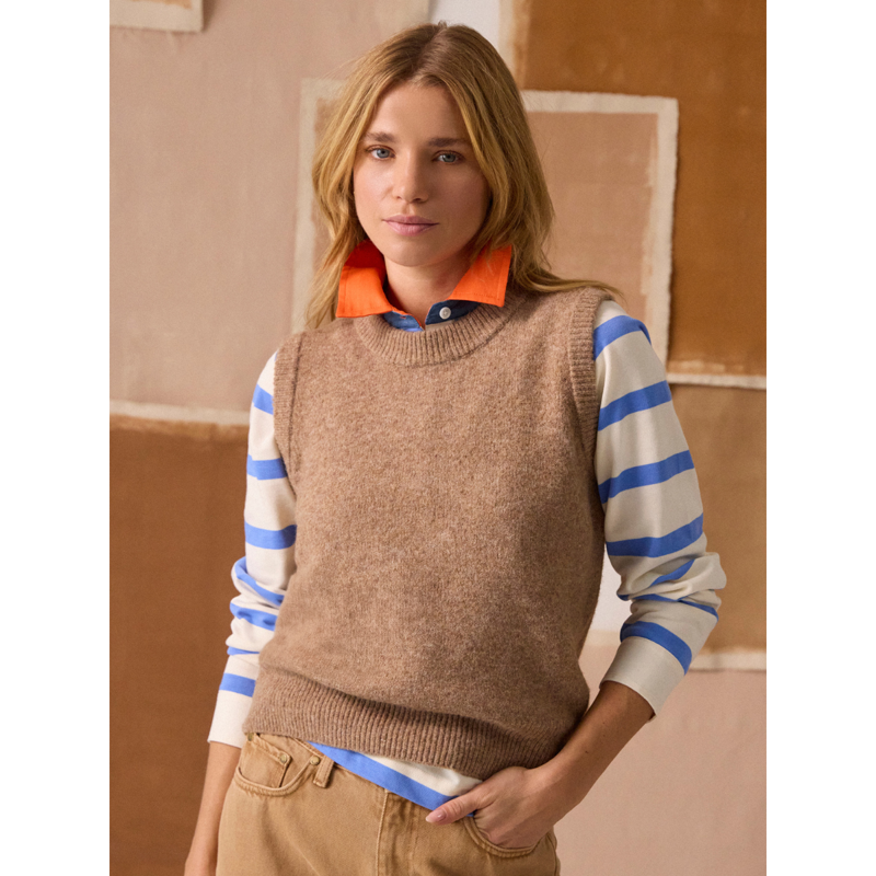 Joules Ladies Holly Knitted Crew Neck Vest - Tan-7