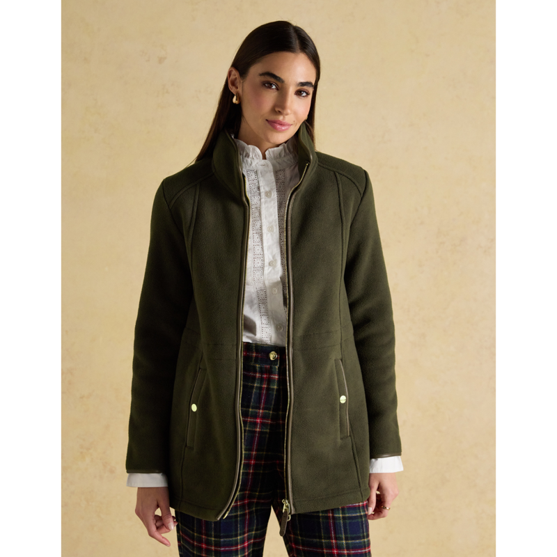 Joules Ladies Heritage Longline Zip Through Fleece Jacket - Green-3
