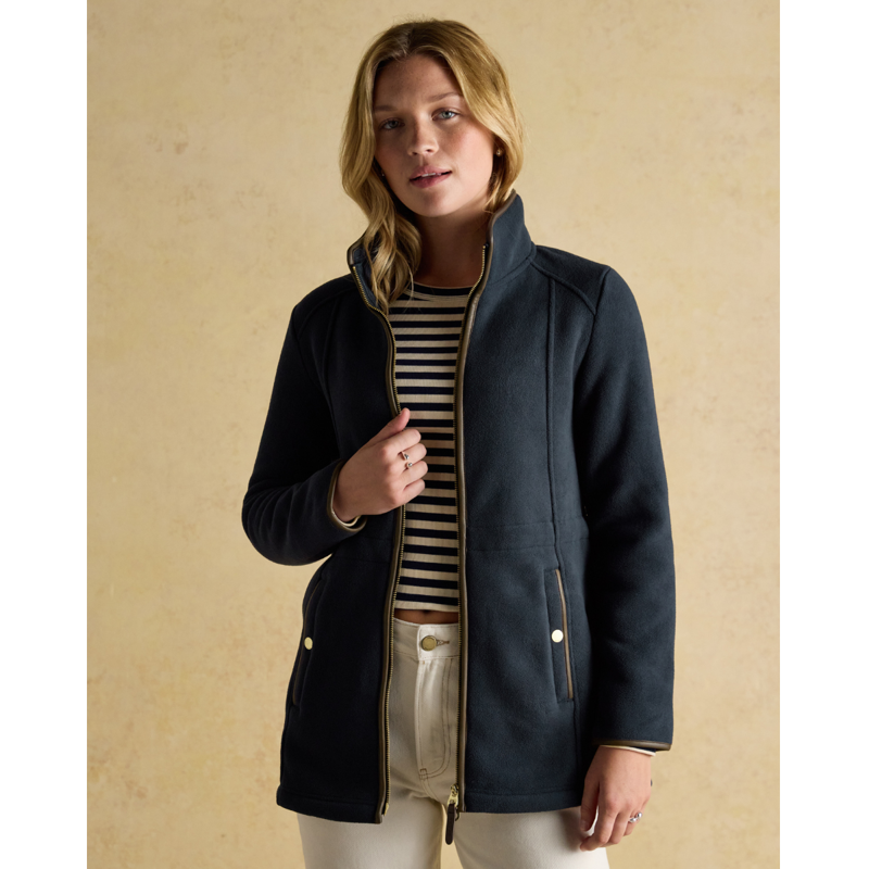 Joules Ladies Heritage Longline Zip Through Fleece Jacket - Navy-2