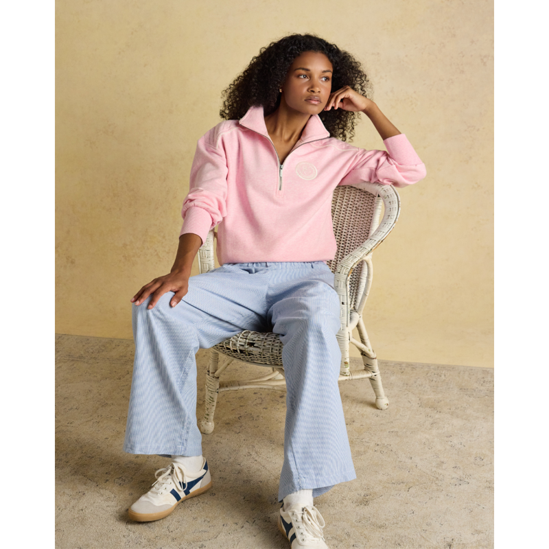 Joules Ladies Racquet Embroidered Quarter Zip Sweatshirt - Pink-6