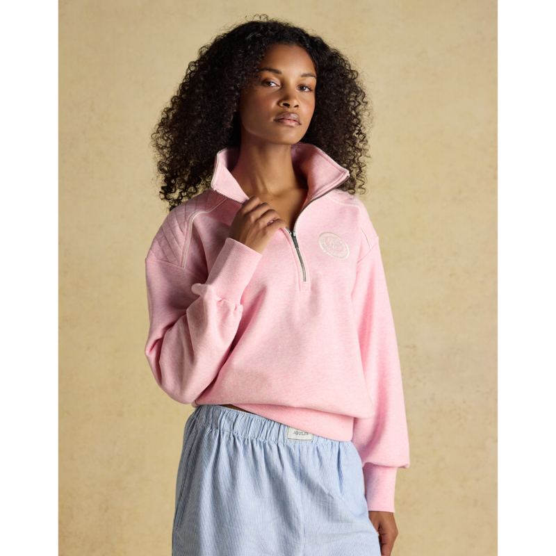 Joules Ladies Racquet Embroidered Quarter Zip Sweatshirt - Pink-1