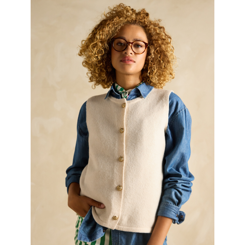 Joules Ladies Holly Button Through Knitted Vest - Cream-2
