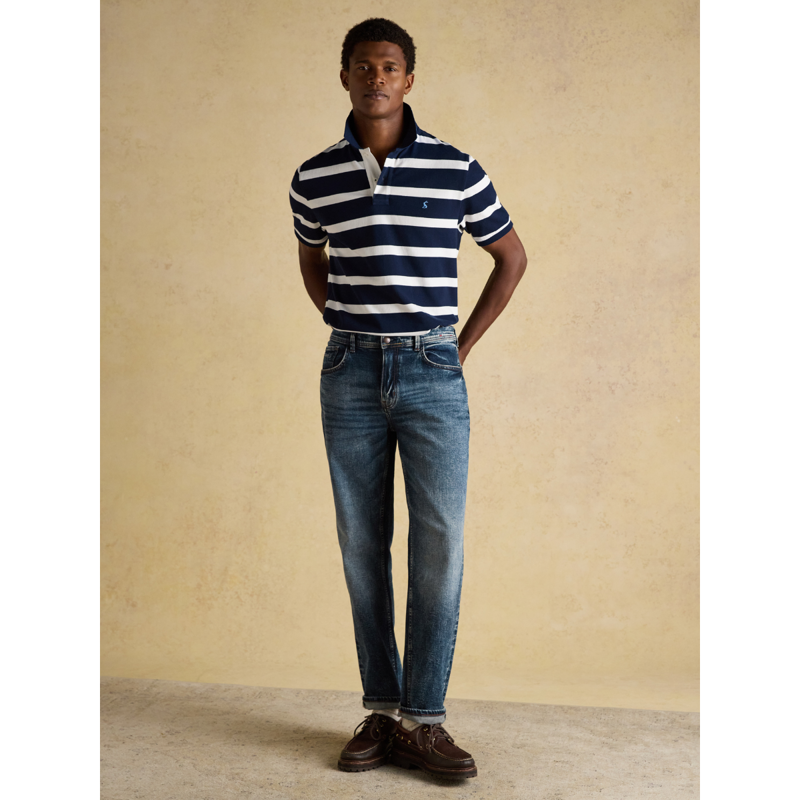 Joules Men's Woody Stripe Polo Shirt - Navy/White-7