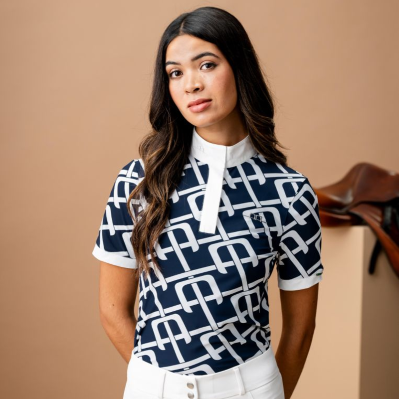 AA by Horseware Ladies Alcina Short Sleeve Show Shirt - Navy Monogram Print