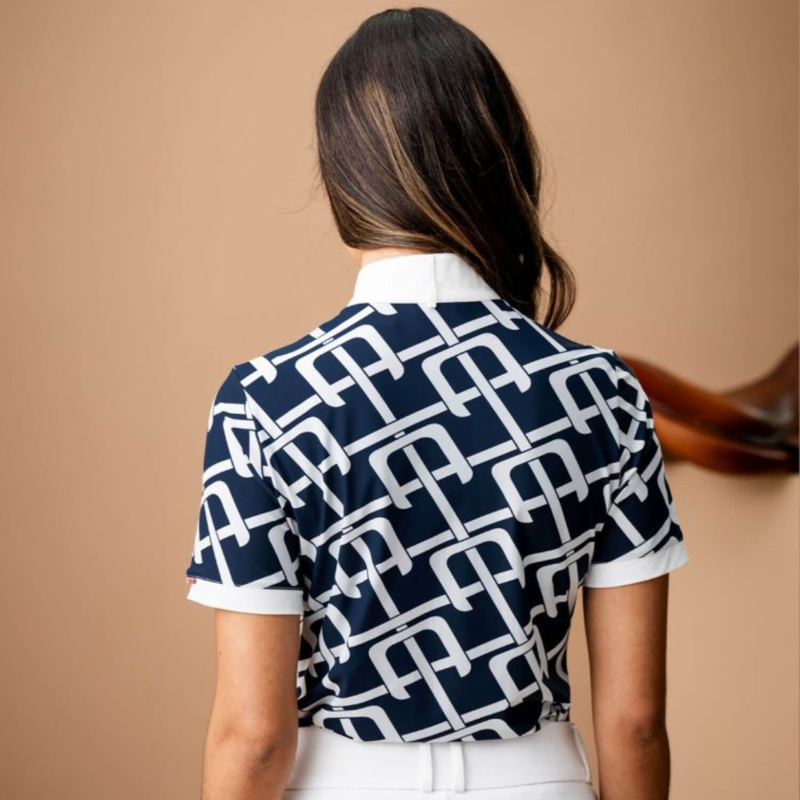 AA by Horseware Ladies Alcina Short Sleeve Show Shirt - Navy Monogram Print-1
