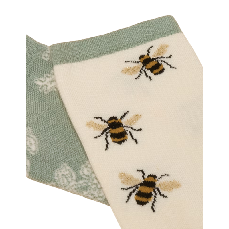 Joules Ladies Everyday Sock 2 Pack - White Green-1